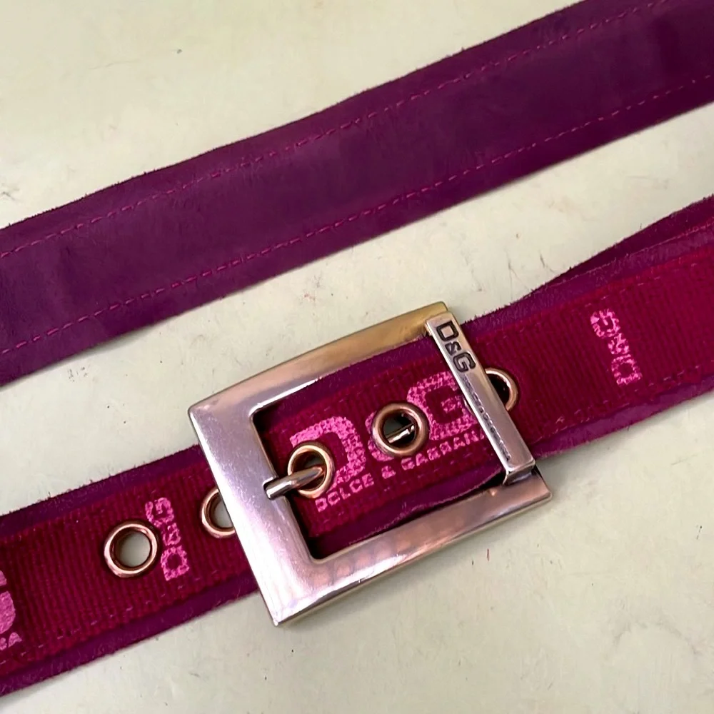 Vintage burgundy/pink Dolce & Gabbana leather/canvas large belt